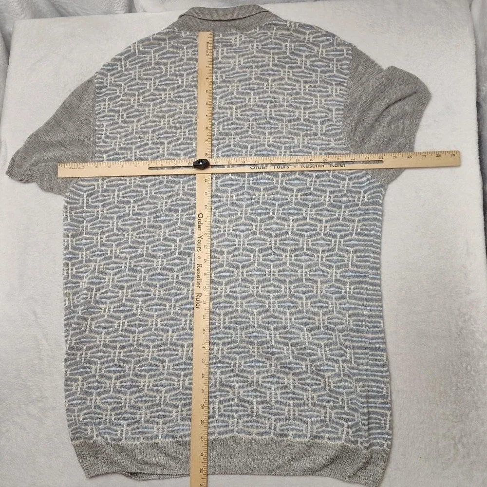 Hickey Freeman Sweater Mens 2XL Gray Collared Polo Linen Silk Pullover Work Knit - Picture 8 of 10